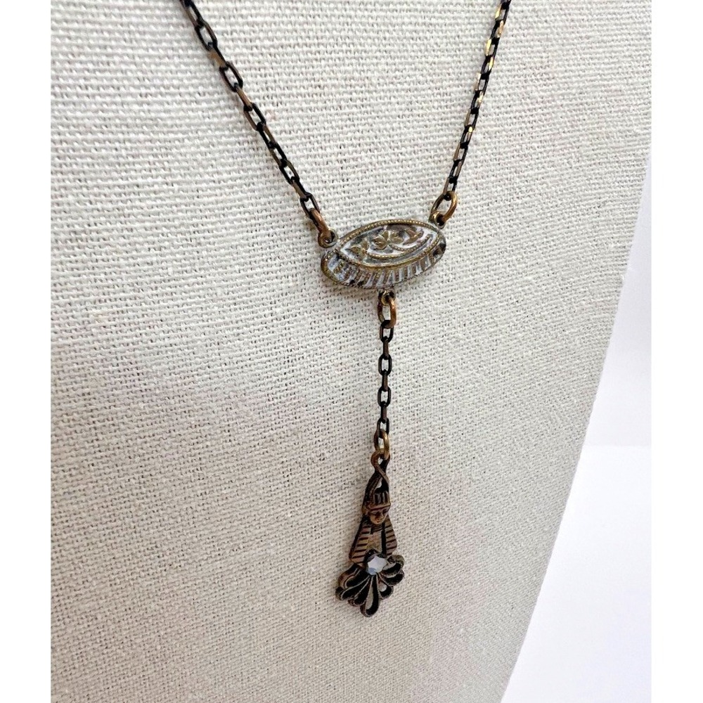 Vintage Egyptian Revival Necklace Pharaoh Pendant Brass Tone Art Deco Figural - Picture 12 of 16